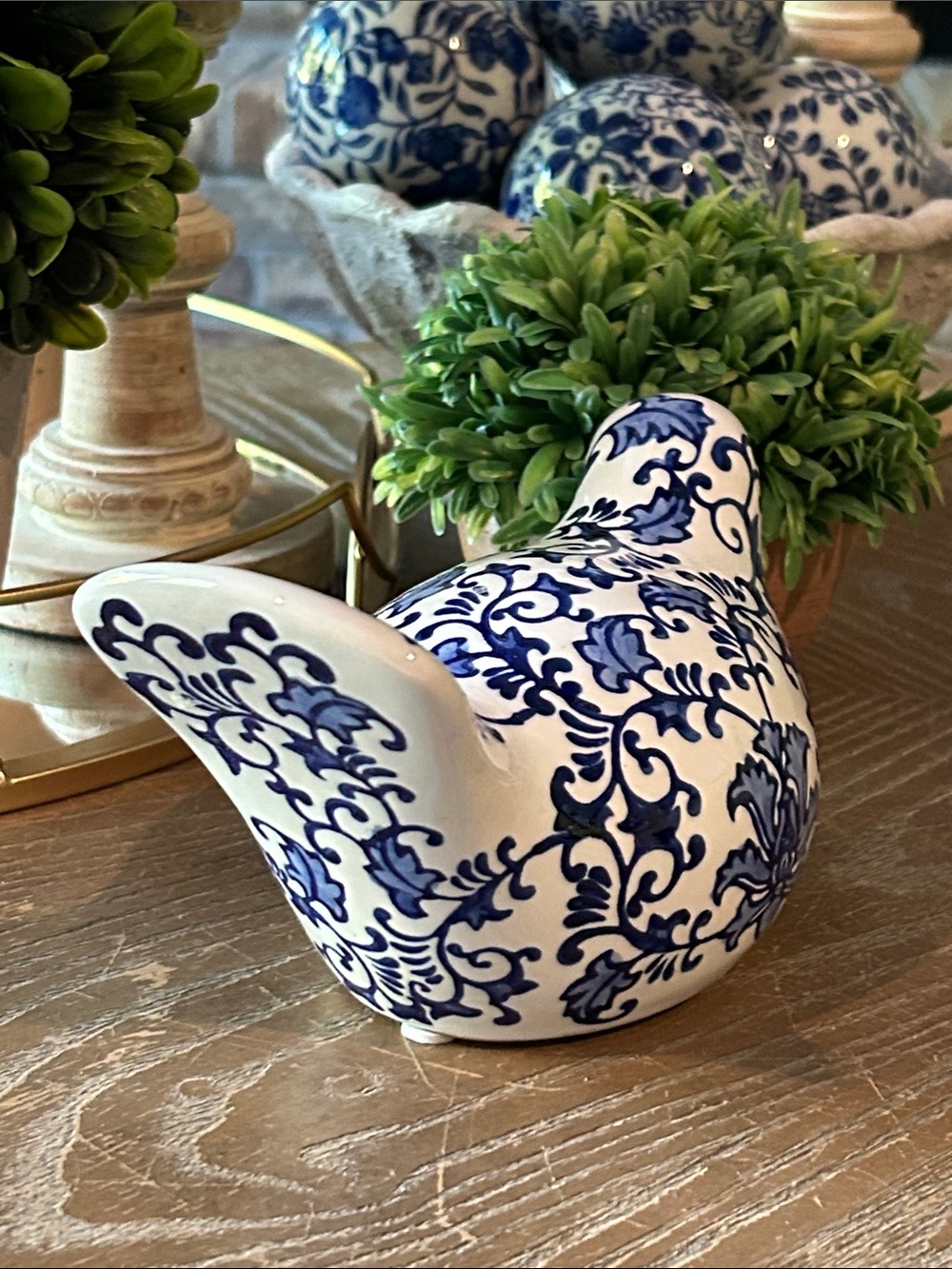 NEW! Shabby Chic Ceramic Blue & White Floral Ceramic Chinoiserie Love Song Bird - Picture 4 of 9
